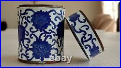 Antique Qing Cloisonne Blue Flower Silver Lace Copper Jar Case