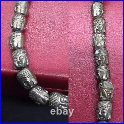 Antique Rare White Metal Silver Plated Chinese 48 Buddha Necklace Or Worry Beads