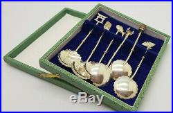 Antique Set Of 6 Chinese Export Solid Silver 950 Spoons Box