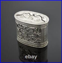 Antique Signed Chinese Export. 999 Silver Filigree Tobacco Snuff Box No Mono