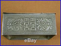 Antique Signed Chinese/Tibetan Silver Traveling Makeup Box Compact with Mirror