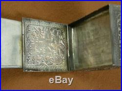 Antique Signed Chinese/Tibetan Silver Traveling Makeup Box Compact with Mirror
