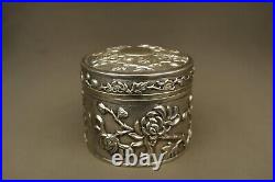 Antique Silver Chinese Export Box Case With Gilt Interior 19th Century