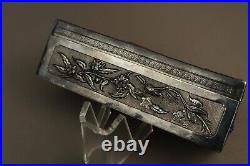 Antique Silver Chinese Export Dragon Box Case 19th Century