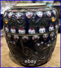 Antique Silver Cloisonné Pot With Inset Jade Plaque Chinese Qing