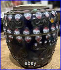 Antique Silver Cloisonné Pot With Inset Jade Plaque Chinese Qing