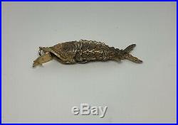 Antique Silver Gilt Chinese Reticulated Koi Fish Coral Eyes Pendant Pill Box 3