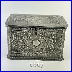 Antique Silver Plated Probably Chinese Twin Compartment Ornate Tea Caddy 15.5cm