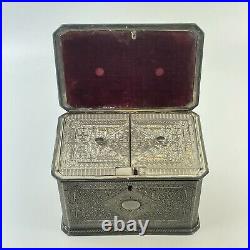 Antique Silver Plated Probably Chinese Twin Compartment Ornate Tea Caddy 15.5cm