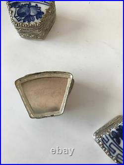 Antique Silver and Porcelain Chinese Trinket Box Set