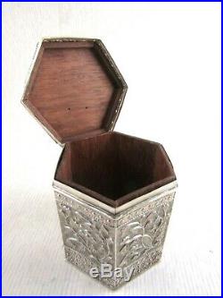 Antique Solid Silver CHINESE TEA CADDY Dates to 1890