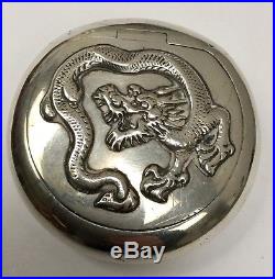 Antique Solid Silver Chinese Wang Hing Box / Case With Dragon Design