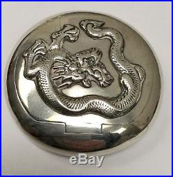 Antique Solid Silver Chinese Wang Hing Box / Case With Dragon Design
