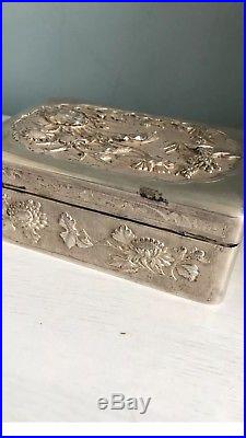 Antique Solid Silver Rare Chinese Very Large Art Box 465 Grams