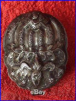 Antique Solid Sterling Silver Chinese Moth Tomb Box SIGNED 8