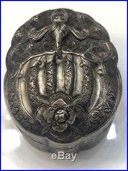 Antique Solid Sterling Silver Chinese Moth Tomb Box SIGNED 8