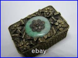 Antique Sterling Gilt Chinese Box Natural with Jade/Jadeite Mounted at Top