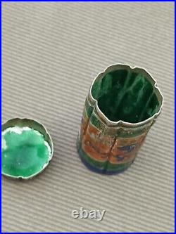 Antique Sterling Silver Enamel Tubular Chinese Snuff Box