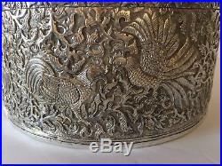 Antique Straits Chinese Peranakan Very Large Solid Round Silver Box
