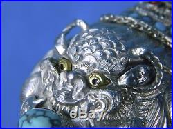 Antique Tibetan Tibet China Chinese Sterling Silver Gold Dragon Snuff Bottle Box