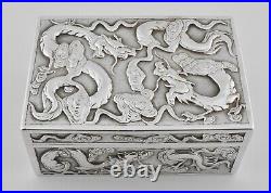 Antique Victorian Solid Silver Chinese Export Box, Wang Hing, c1880