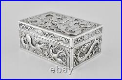 Antique Victorian Solid Silver Chinese Export Box, Wang Hing, c1880