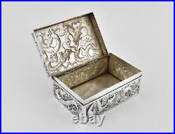 Antique Victorian Solid Silver Chinese Export Box, Wang Hing, c1880