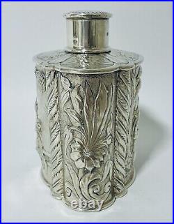 Antique Victorian Solid Sterling Silver Tea Caddy Box with Lid Chinese 1901