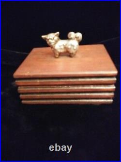 Antique/Vintage Asian Carved Silver Foo Dog Atop Carved Wooden Trinket Box