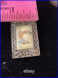 Antique Vintage Chinese Export Sterling Silver 1920's Brooch Clip / Free Box