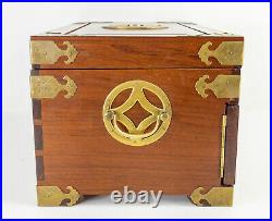 Antique Vintage Chinese Rosewood Huali Jewelry Silver Box Chest Hardwood