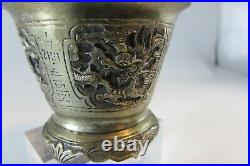 Antique/Vintage Chinese Silver plated Copper Box Handcrafted Dragons marked