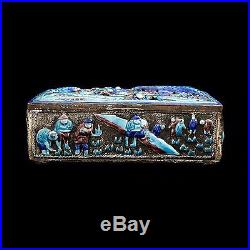 Antique Vintage Deco Silver Plated Chinese Enamel Handmade Box Jewelry Casket