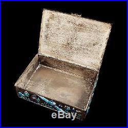 Antique Vintage Deco Silver Plated Chinese Enamel Handmade Box Jewelry Casket