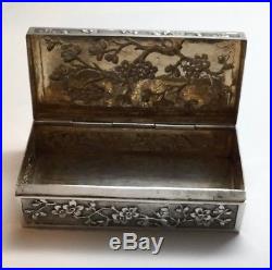 Antique Wang Hing Chinese Silver Hinged Box Prunus Blossom Motif