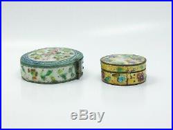 Antique c1900 Lot 2 Silver SP Chinese Ornate Enamel Round Snuff Boxes