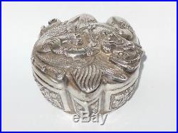 Antique chinese dragon jewelry silver box