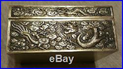 Antique chinese export silver box luen-wo
