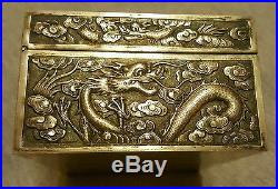 Antique chinese export silver box luen-wo
