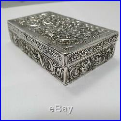 Antique chinese export silver box with dragon #pip