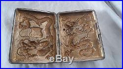 Antique chinese export sterling silver cigarette case box dragon