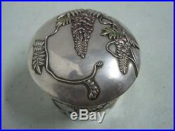 Antique chinese silver and enamel pill Box with flowers