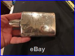 Antique engraved mixed metal box Sterling Silver Flask signed Chinese Japanese