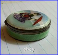 Antique french sterlig silver enamel chinese pill box
