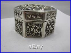 Antique japanese or chinese export silver box with dragon & birds
