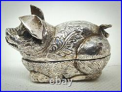 Antique novelty Chinese silver piggy pill box circa 1900