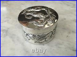 Antique oriental dragon chased dressing table box by Wan hing 900 grade