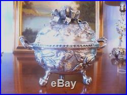 Antique silver chinese covered dish with pomegranate design 7 1/2 high 8 long