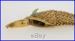 Antique sterling silver turquoise eyes Chinese articulated fish pill box pendant