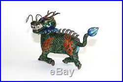 Antique/vintage Chinese export silver multi-color enamel dragon figurine